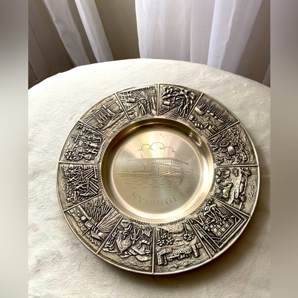 Vintage Swedish Wall hanging Tray , Sweden silver plated souvenir .
